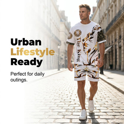 👕 50% RABATT! 🦁 2-teiliges Freizeit-Set für Herren – Mit Löwen-Print & atmungsaktivem Oberteil – Bequeme Shorts, vielseitig für Sommer, Strand oder Alltag – lässiger 2-in-1 Look ☀️✨