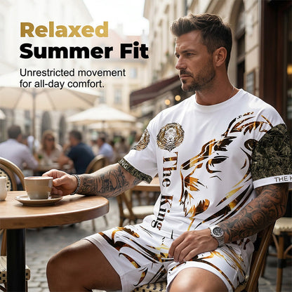👕 50% RABATT! 🦁 2-teiliges Freizeit-Set für Herren – Mit Löwen-Print & atmungsaktivem Oberteil – Bequeme Shorts, vielseitig für Sommer, Strand oder Alltag – lässiger 2-in-1 Look ☀️✨