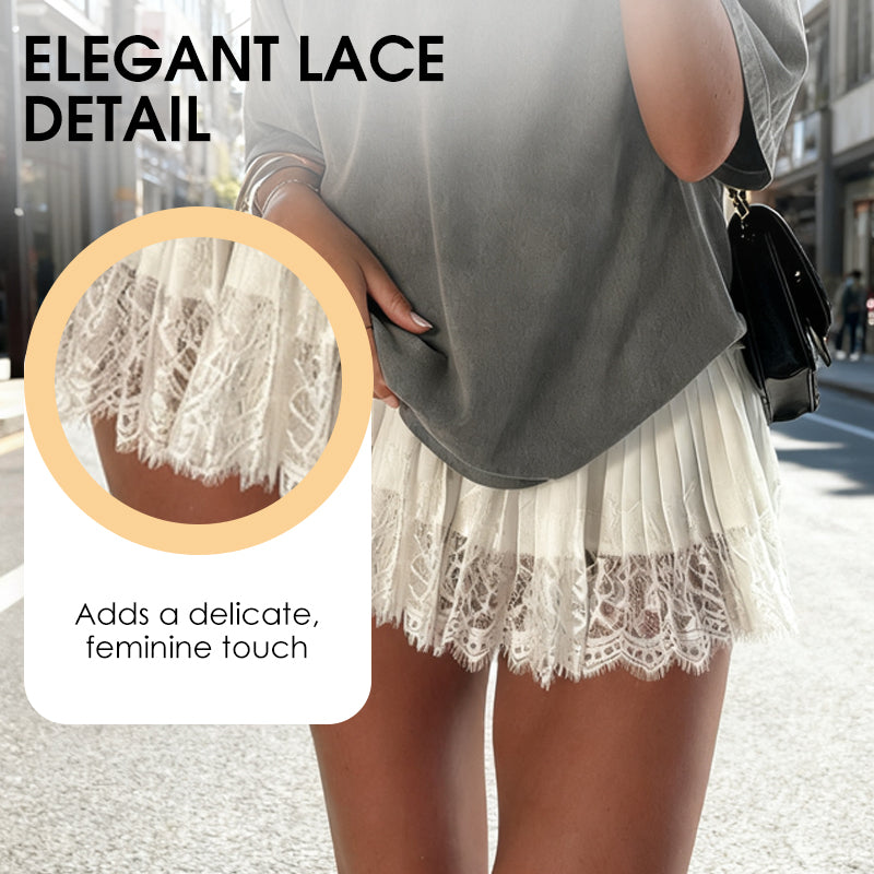 👗🔥 50% RABATT! Chic Pleated Lace Trim Mini Skirt – Plisseefalten, zarte Spitze, perfekt für den Sommer 🌸💨