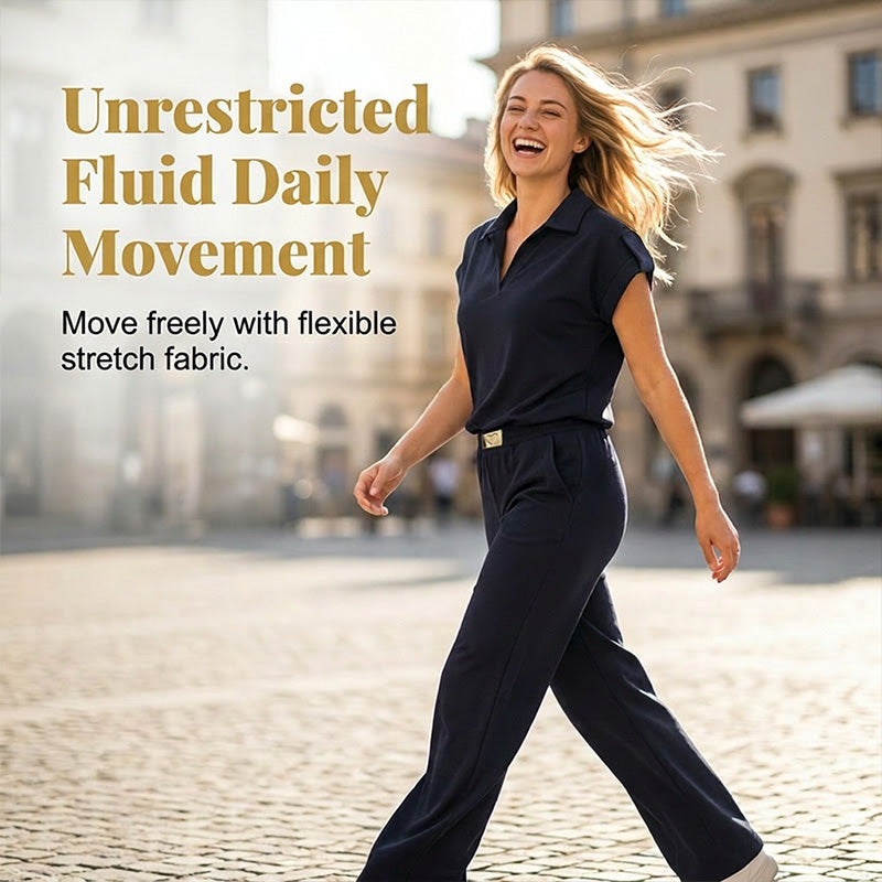 🔥👚50% Rabatt! Damen Chic Zweiteiler-Set: Bequemes Polo-Top & Wide-Leg-Hose | Elegant für Jeden Tag & Jede Gelegenheit 🌸💨