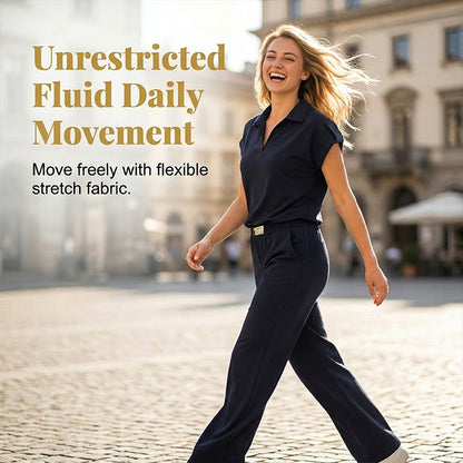 🔥👚50% Rabatt! Damen Chic Zweiteiler-Set: Bequemes Polo-Top & Wide-Leg-Hose | Elegant für Jeden Tag & Jede Gelegenheit 🌸💨