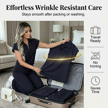 🔥👚50% Rabatt! Damen Chic Zweiteiler-Set: Bequemes Polo-Top & Wide-Leg-Hose | Elegant für Jeden Tag & Jede Gelegenheit 🌸💨