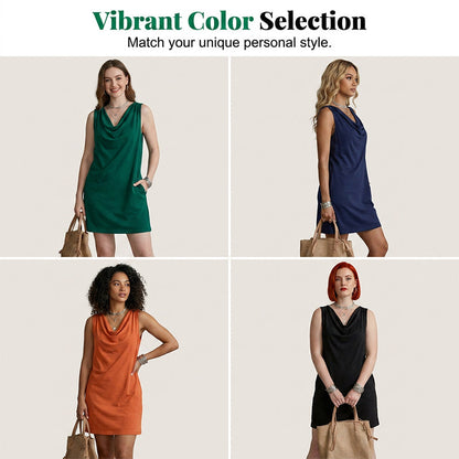 👗 50% RABATT! ⏰ Elegantes Slim-Fit-Kleid mit Wasserfallausschnitt – Ärmellos & mit Seitentaschen – Vielseitig & schmeichelhaft – perfekt für Büro, Dinner oder einen stilvollen Auftritt im Alltag ✨🌸