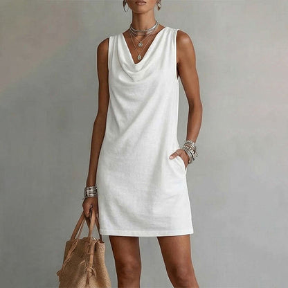 👗 50% RABATT! ⏰ Elegantes Slim-Fit-Kleid mit Wasserfallausschnitt – Ärmellos & mit Seitentaschen – Vielseitig & schmeichelhaft – perfekt für Büro, Dinner oder einen stilvollen Auftritt im Alltag ✨🌸