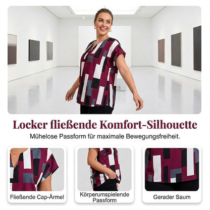 🔥Solange der Vorrat reicht 40 % Rabatt!🎉Damen lässiges Oberteil mit V-Ausschnitt und geometrischem Druck