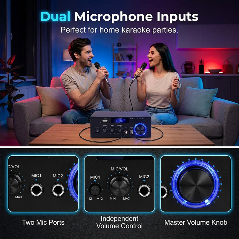 🎶 Digitaler Karaoke-Verstärker – Bluetooth, USB & AUX, perfekt für Mikrofon, Gitarre & Lautsprecher, kompakt & leicht zu transportieren 🎸