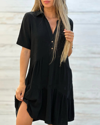 🌸 JETZT 50 % RABATT! 🌸Einfarbiges, bequemes Kleid mit Reverskragen und Knöpfen