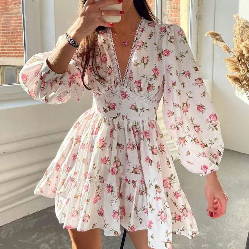🎉Zeitlich begrenzter Rabatt! 🎉Romantisches Sommerkleid für Damen🌸 | Blumendruck & Laternenärmel | Schmeichelnd & Bequem🎀💃