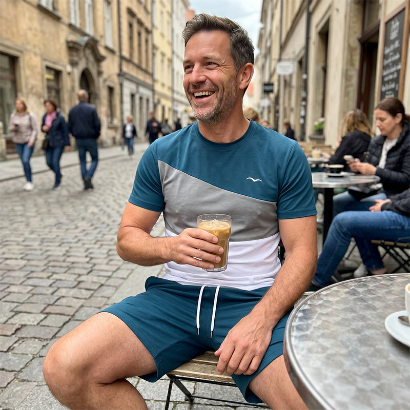 👕 50% RABATT JETZT! 🎨 Herren Colorblock T-Shirt & Shorts Set – Weicher Stoff & atmungsaktiv – Perfekt für Sommer, Sport oder Entspannung – Stilvoll und bequem 🩳✨