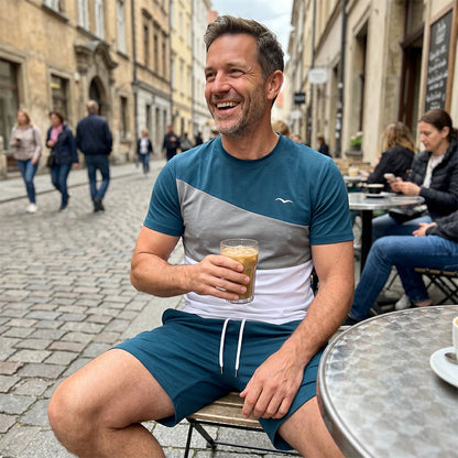 👕 50% RABATT JETZT! 🎨 Herren Colorblock T-Shirt & Shorts Set – Weicher Stoff & atmungsaktiv – Perfekt für Sommer, Sport oder Entspannung – Stilvoll und bequem 🩳✨