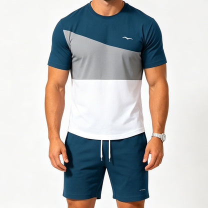 👕 50% RABATT JETZT! 🎨 Herren Colorblock T-Shirt & Shorts Set – Weicher Stoff & atmungsaktiv – Perfekt für Sommer, Sport oder Entspannung – Stilvoll und bequem 🩳✨