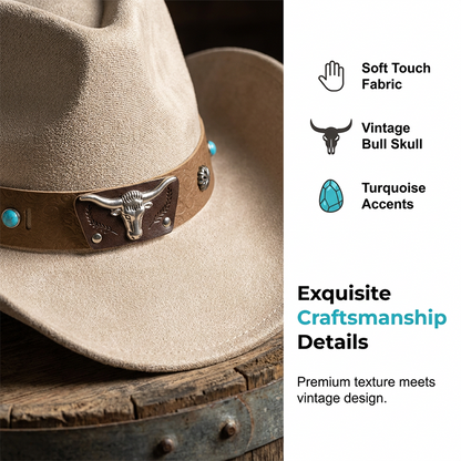 Unisex Wildleder-Cowboyhut mit Vintage-Bullband und Windseil