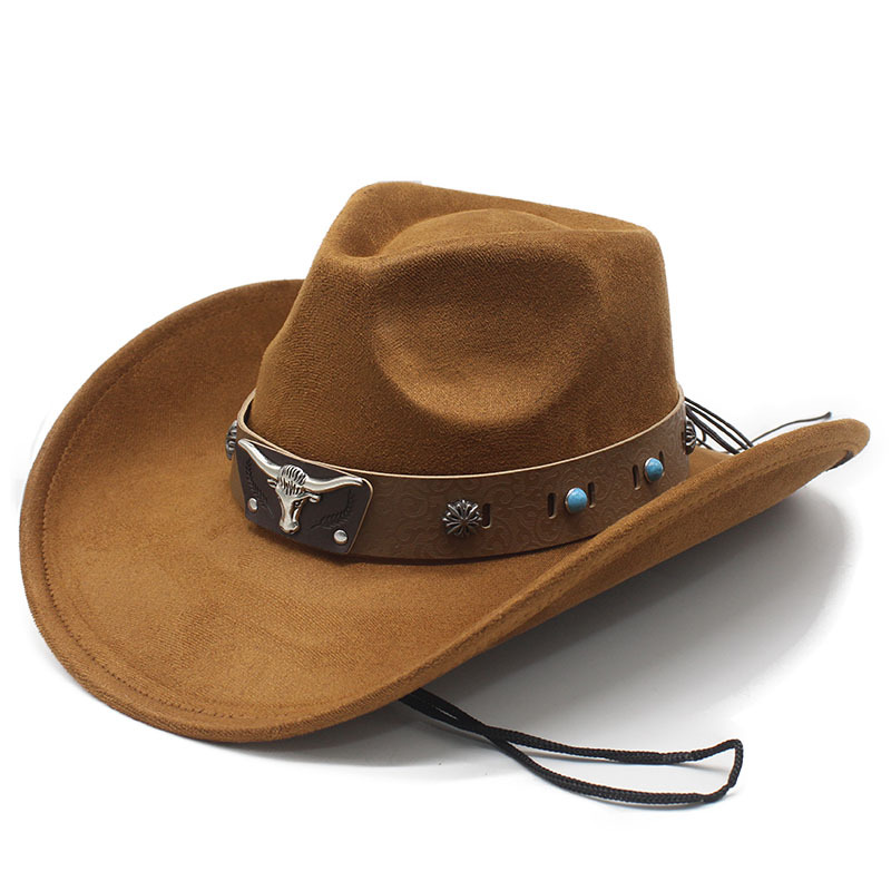 Unisex Wildleder-Cowboyhut mit Vintage-Bullband und Windseil