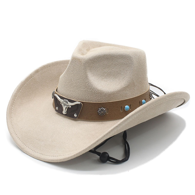 Unisex Wildleder-Cowboyhut mit Vintage-Bullband und Windseil