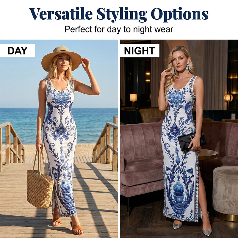 👗 50% Rabatt: Damen Maxikleid mit Blumenmuster | Premium Stoff & figurbetont für Urlaub & Anlässe ✨