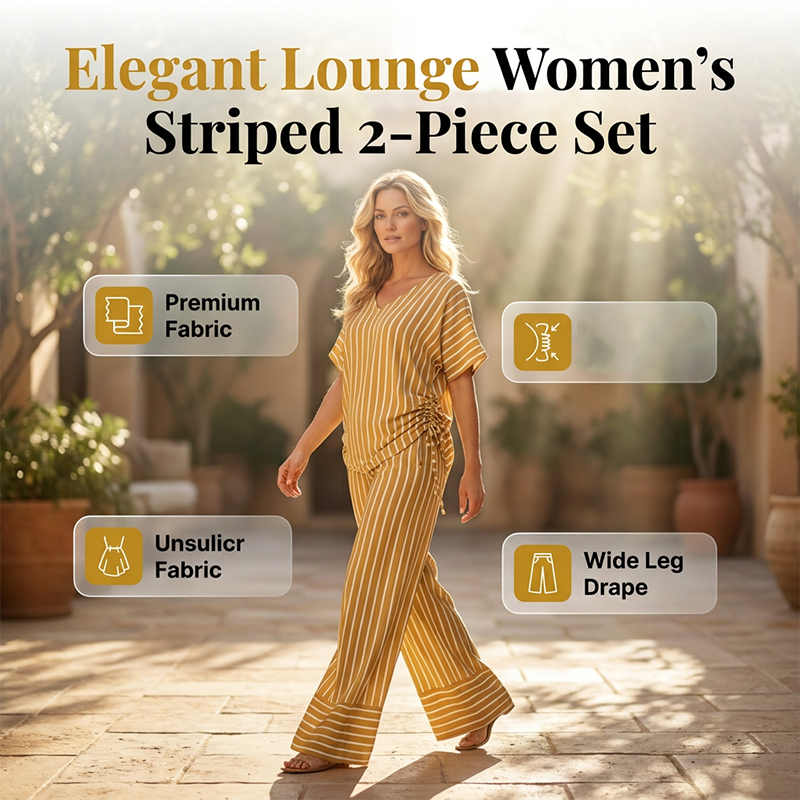 💛Damen Gestreiftes 2-teiliges Set – Oberteil & Weite Hose