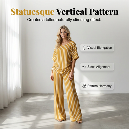 💛Damen Gestreiftes 2-teiliges Set – Oberteil & Weite Hose
