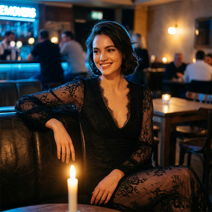 Elegantes Damen-Abendkleid mit V-Ausschnitt und Spitze