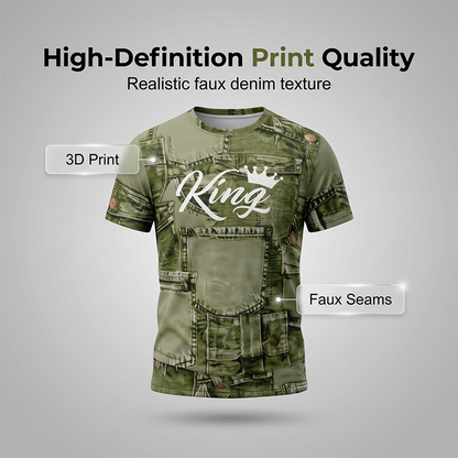 🔥Solange der Vorrat reicht 50 % Rabatt!🎉Herren Lässiges Kunstdenim-Print T-Shirt & Shorts Set