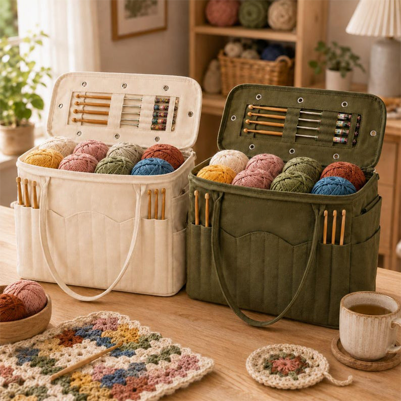🧶 Canvas Strick- & Häkeltasche – großes Fassungsvermögen, tragbar, für Nadeln, Wolle & Zubehör