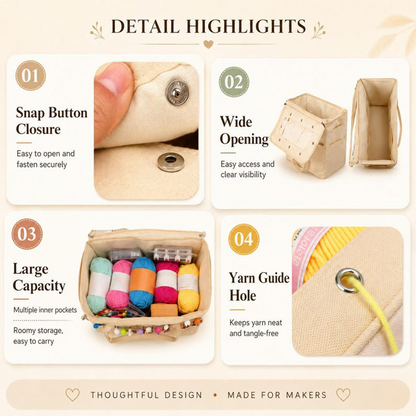 🧶 Canvas Strick- & Häkeltasche – großes Fassungsvermögen, tragbar, für Nadeln, Wolle & Zubehör