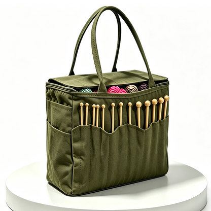 🧶 Canvas Strick- & Häkeltasche – großes Fassungsvermögen, tragbar, für Nadeln, Wolle & Zubehör