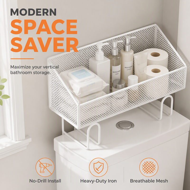 ⭐ Bestseller! Platzsparendes Regal für über der Toilette – ohne Bohren, rostfrei, belüftetes Gitterdesign.🚽✨