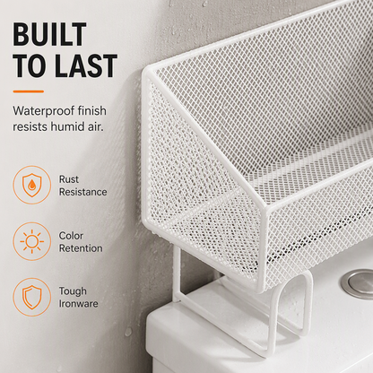 ⭐ Bestseller! Platzsparendes Regal für über der Toilette – ohne Bohren, rostfrei, belüftetes Gitterdesign.🚽✨