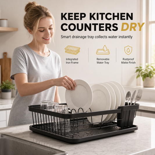 1 Tier Kitchen Dish Drying Rack Countertop Dish Drainer and Storage Organizer Basket for Bowls and Plates